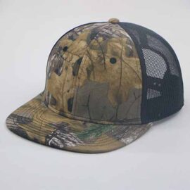 Six Panel Camo Flat Bill Cap