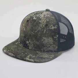 Six Panel Camo Flat Bill Cap